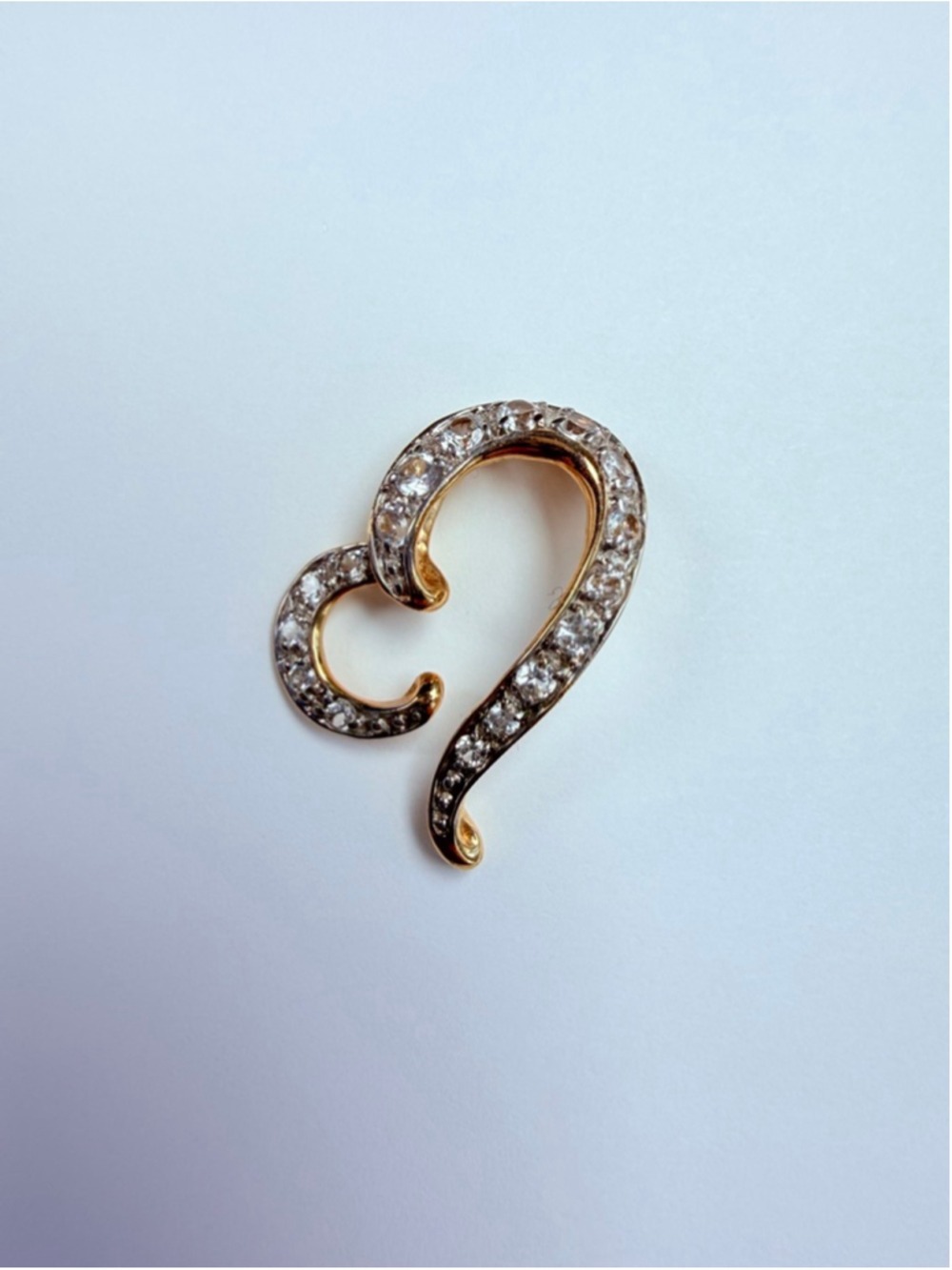 14K Solid Yellow Gold Pave White Topaz Iconic Open Heart Necklace Pendant